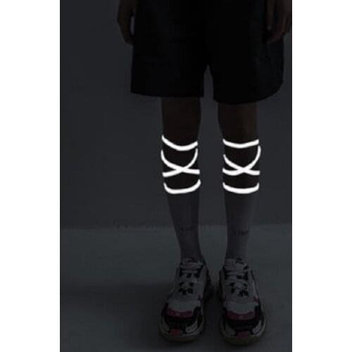 NiceMix Socks Women Reflective Bandage Tide Tube Cotton Japanese Fluorescent Starry Cross Stockings Calf Socks Korean
