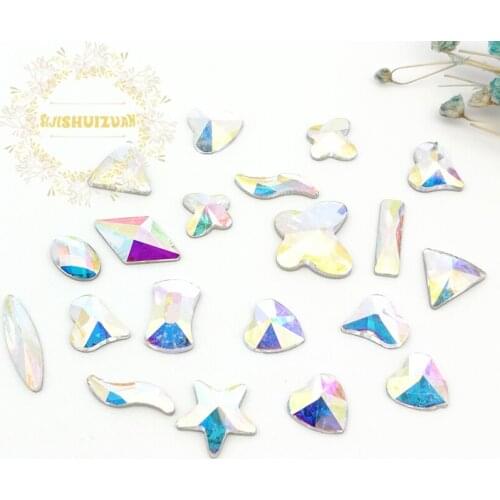 New Products Crystal AB Mix shape size 20pcs or 50pcs Flatback glue NAILS Crystal Glass Rhinestones DIY Wedding Dresses
