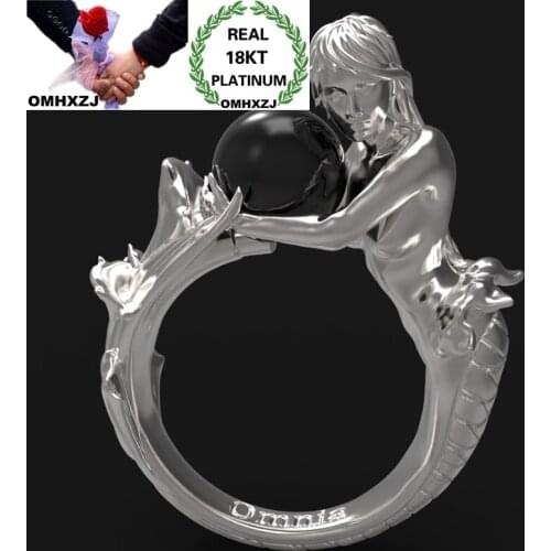 OMHXZJ Wholesale European Fashion Jewelry Woman Girl Party Birthday Wedding Gift Mermaid Pearl 18KT White Rose Gold Ring RR930