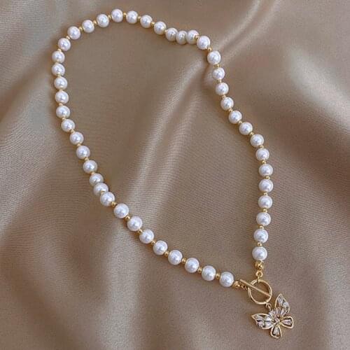 Imitation Pearls Chocker Necklace Butterfly Choker Necklace