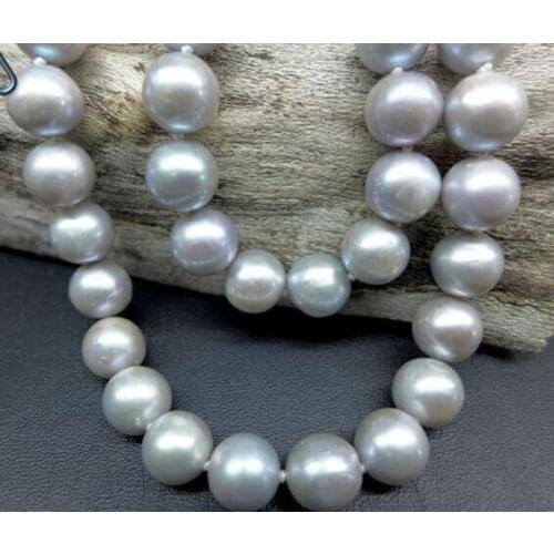 22''AAA 9-10MM SOUTH SEA GRAY GENUINE PEARL NECKLACE 925silver