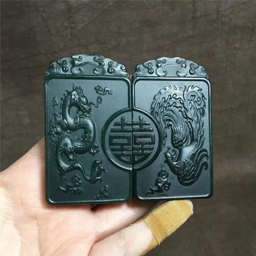 Xinjiang Hetian Yuqingyu Dragon Phoenix Pair Pendant hp38