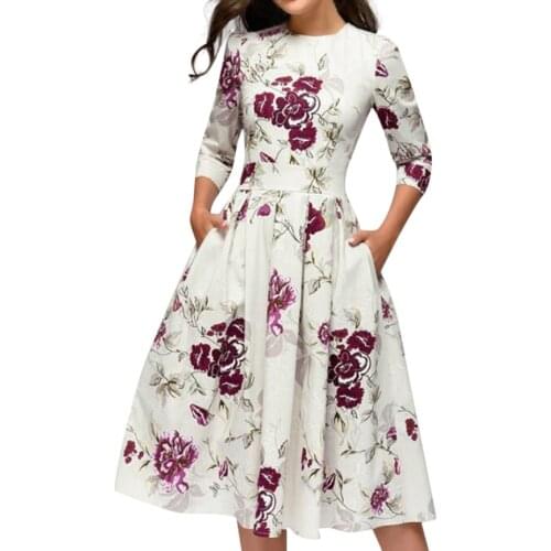 #35 Dress Women White 2019 Dress Elegent A-line Vintage Printing Party Vestidos Dresses sukienki сарафан женский ruffle dress