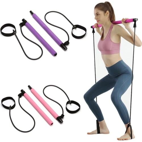 Portable Yoga Resistance Bands With Strength Handles Pilates Bar Kit With Resistance Band