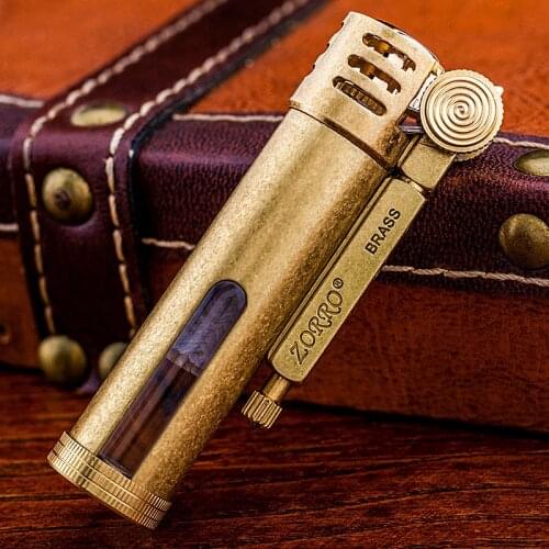 Zorro 556 Transparent Oil Tank Kerosene Lighter Metal Brass Open Flame Cigarette Smoking Windproof Creative Retro Grinding Wheel