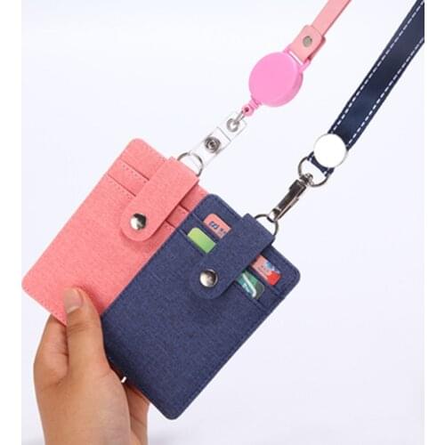 Work Badge Business Card Holder Men Women Worker with Rope Retractable Fashion PU Leather Employee Name ID Card Case Lanyard