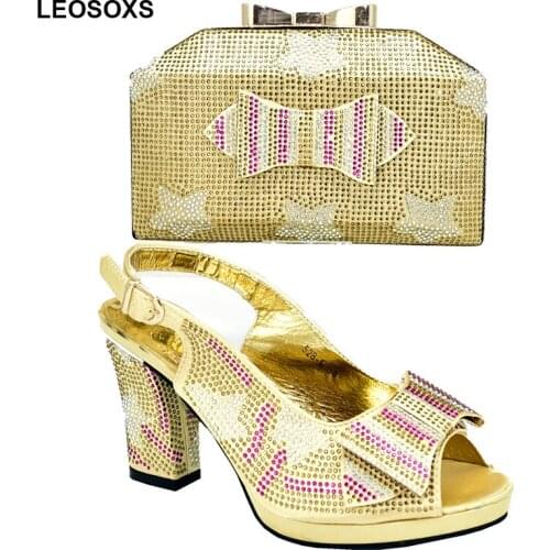 Metal Decoration Italian Ladies Shoes and Bags To Match Set African Wedding Italian Shoe and Bag Sets Luxury Women Shoes Party