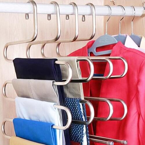 S Shape Pants Hanger Clothes Belt Hanger 5 Layers Multi-function Pants Trousers Clothing Storage Hanging Rack
