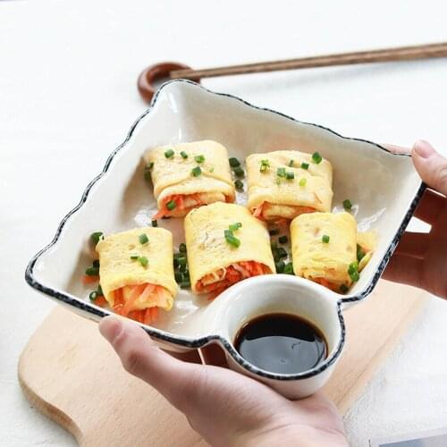 Dumpling plate household with vinegar dish creative Japanese tableware rectangular ceramic dish dumpling plate
