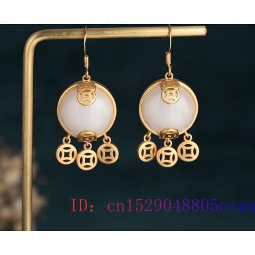 White Jade Earrings Natural Gifts Amulet Jewelry Gemstone Fashion Charm Zircon Chalcedony Crystal Women 925 Silver