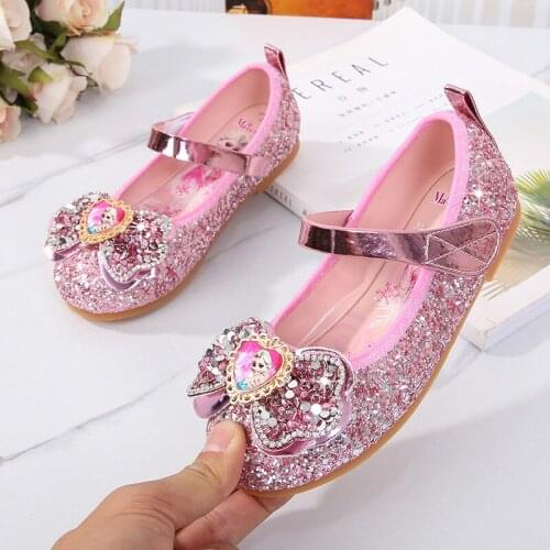 Disney Frozen 2 Girls Lovely Cartoon Elsa Shoes Fashion Crystal Shoes For Baby Girls Soft Leather Single Shoes Elsa Sandals