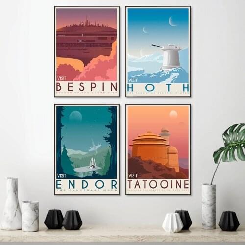 Tatooine Planet Hoth Print Vintage Art Painting Travel Movie Retro Posters Landscape Posters Wall Art Picture Bespin Home Decor