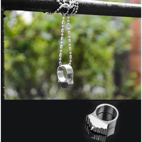 Tungsten Steel Ring With Chain Womens Wolf-Proof Necklace Survival Tool Ring Window Breaking Machine EDC Self-Defense Tool