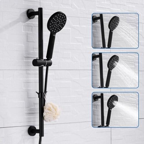 High Quality Wall Mount Adjustable Shower Slide Bar Hand Hold Shower Set ABS black lacquer With Shower & Hose