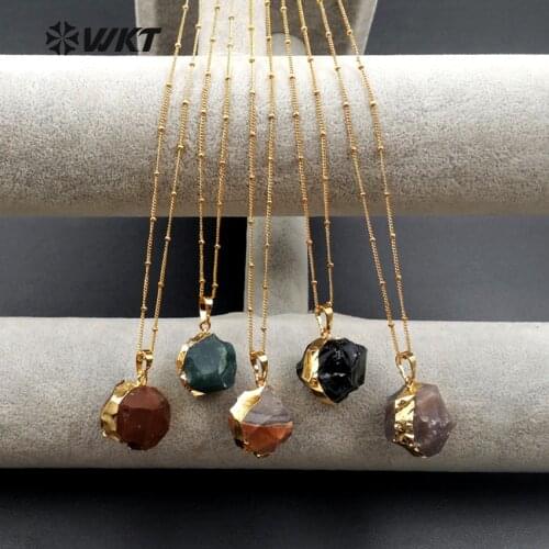 WT-N1086 WKT Wholesale New Fashion For Lady Jewelry Round Shape Natural Stone Brass With Gold Color Elegant Pendant Necklace