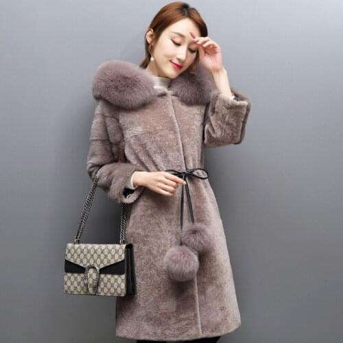 Coat Clothes 2020 Natural Sheep Shearing Wool Parka Real Fox Fur Collar Leather Jacket Women 8606 YY2266