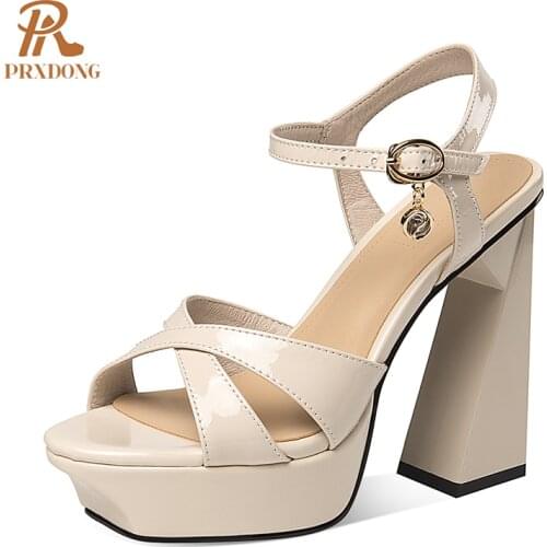 Genuien Cow Leather Women Sandals New 2021 Fashion Thick Heels Platform Shoes Woman Summer Dress Party Wedding Shoes Pumps 34-40