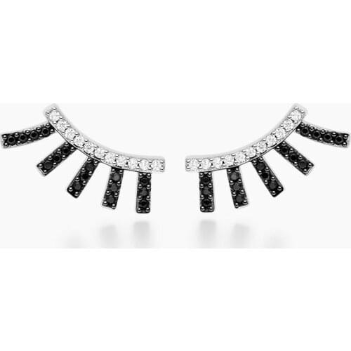 SLJELY Exquisite S925 Sterling Silver Black Eyelashes Stud Earrings Micro Cubic Zirconia Stones Women Luxury Brand Party Jewelry