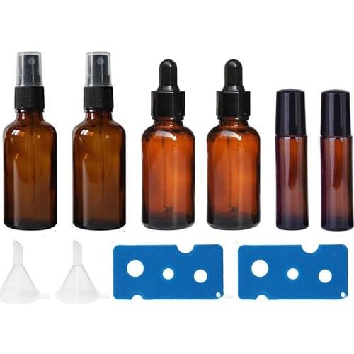 1set 30ml Amber Glass Spray Bottles 30ml Amber Glass Dropper Bottles 10ml Glass Roller Bottle for Essential Oils