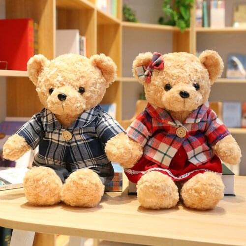 1pc 45cmLovely Couple Teddy Bear With Clothes Plush Toys Dolls Stuffed Toy Kids Children Girl Birthday Christmas Wedding Gift