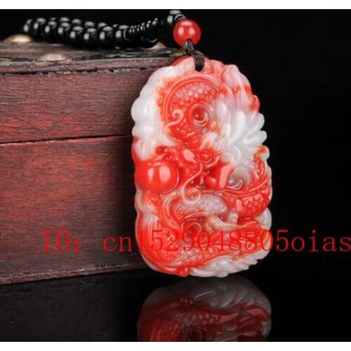1pc Natural Color Hetian Jade Stone Dragon Pendant Chinese Red White Jadeite Jewelry Charm Amulet Carved Gifts for Women Men