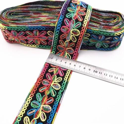 1 Yards Sequins Ethnic Webbing Tapes for Clothes Shoes Decor DIY Sewing Applique Decor Embroideried Lace Trims Ribbon