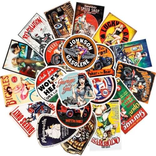 10/30/50 PCS Retro Motorcycle Sexy Girl Diary Waterproof Graffiti Suitcase Skateboard Guitar Toy Decoration Sticker Wholesale