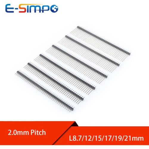 100pcs 2.0mm L8.7/12/15/17/19/20mm 1X40P 2x40P Staright Board Spacer Double single row Gold-plated Male PCB Pin Header Connector