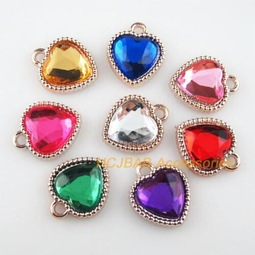 20Pcs KC Gold Color Mixed Acrylic Heart Charms Pendants 15.5x18mm