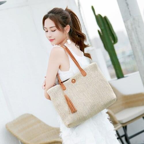 2020 Fashion Women Boho Woven Handbag Summer Beach Tote Straw Bag Square Rattan Shoulder Bags