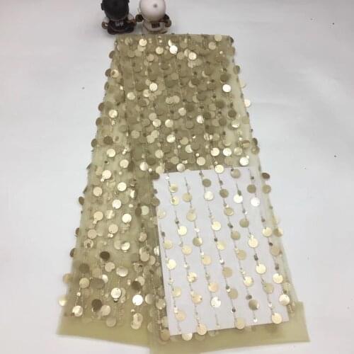 2021 High Quality African Lace Fabric Gold French Net Embroidery Sequins Tulle Lace Fabric For Nigerian Party XX33071