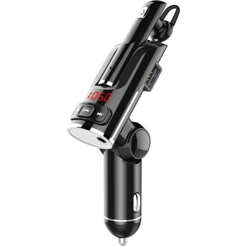 Bluetooth 5.0 Car Kit Headset Private Call FM Transmitter Handsfree AUX Audio Music MP3 Player Dual USB Car Charger