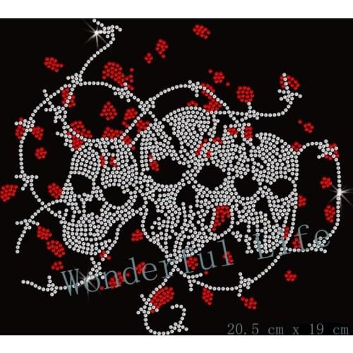 Free shipping Barb Wire Skull Rhinestone Applique Transfer Desgin image for clothing skull image