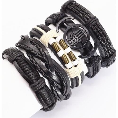 LUOBOTOU Handmade Woven Skull Heart Charm Black Brown Genuine Men Leather Bracelets For Women Bangles Femme Homme Gift Jewellery