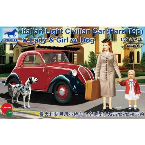 BRONCO CB35167 1/35 Italian Light Civilian Car (Hard Top) w Lady & Girl w/ Dog - Scale Model Kit
