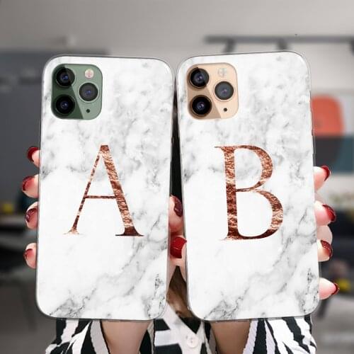 Phone Case For iPhone 12 11 Pro XS Max 8 7 Plus 6S X XR SE 2020 12Mini Marble A To Z English Initial Letters Soft Silicone Cover