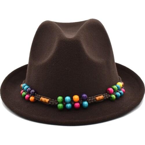 Elegant Ladies Black Winter Warm Hat Mens Fedora Small Fringe Classic Jazz Hat Felt Hat Imitation Eool Hat F41