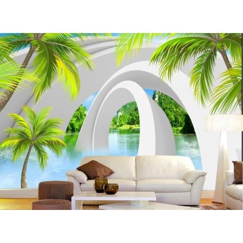 Background wall wallpaper roll size Coconut tree, the sea wall papers Living room bedroom home decor modern