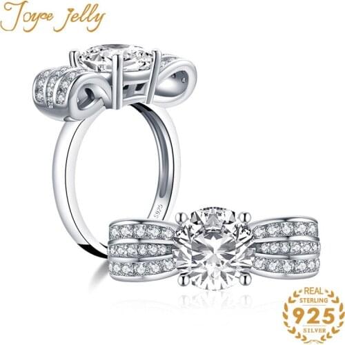 JoyceJelly 925 Sterling Silver Trendy Ring for Women Bowknot Design Round Gemstone Fashion Jewelry Hot Selling Unique Gifts 2020