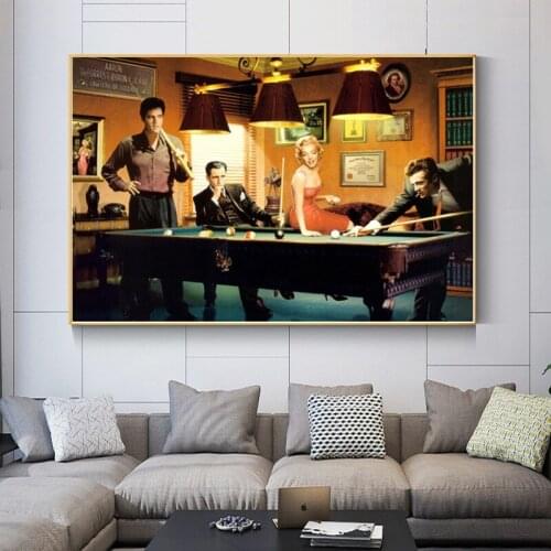Classic Movie Canvas Painting Elvis Presley Humphrey Bogart Play Billiards Posters and Prints Wall Art Picture for Living Room