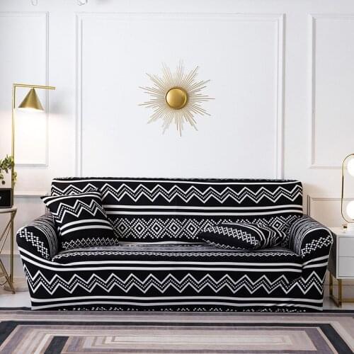 Classic White Black Stripe Stretch Elastic Sofa Cover Slipcover Couch Covers for Living Room Home Decor 1/2/3/4 Seater