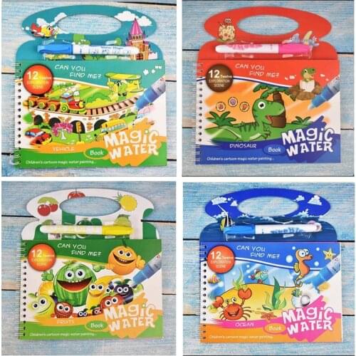 Montessori Coloring Book Doodle & Reusable Magic Pen Painting Drawing Board For Kids Baby Educational Birthday Toy Gifts