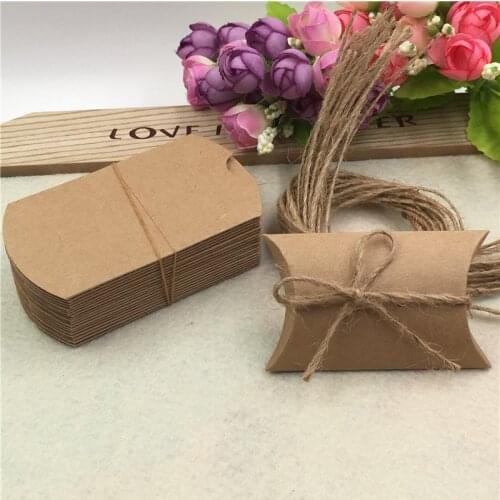 Simple Style Kraft Pillow Shape Boxes Jewelry/Accessory/Wedding/Festival Gift Carrying Cases 100Pcs Boxes With 100Pcs String