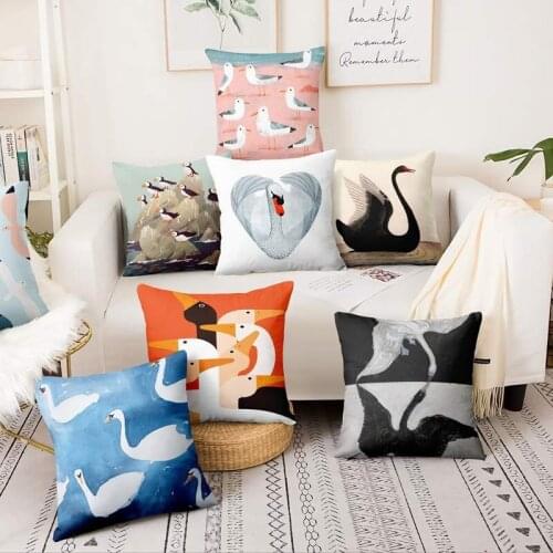 Swan And Birds Painting Art Print Pillowcase Home Pillow Decoration Cushion Decorative Pillows Home Decor Sofa Throw Pillows