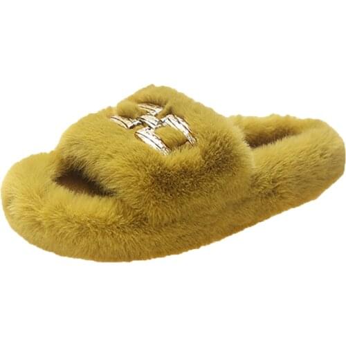 Fur Slippers Shoes Women Fur Flip Flop Winter Fluffy Raccoon Flat Furry Fur Slides Outdoor Sandals Woman Amazing Shoes