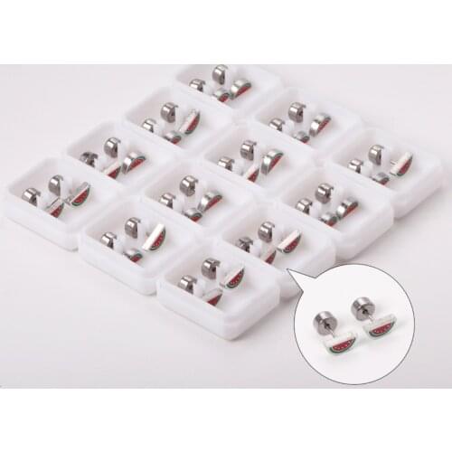 Cute Watermelon Pattern Stud Earrings 12 Pairs/lot 316L Stainless Steel Ear Stud for Women Girl Fashion Jewelry Wedding