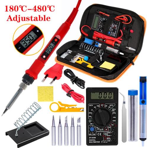 Soldering iron kit with Digital Multimeter AC/DC 80W 220V Adjustable Temperature welding solder tip Welding Tool Kits
