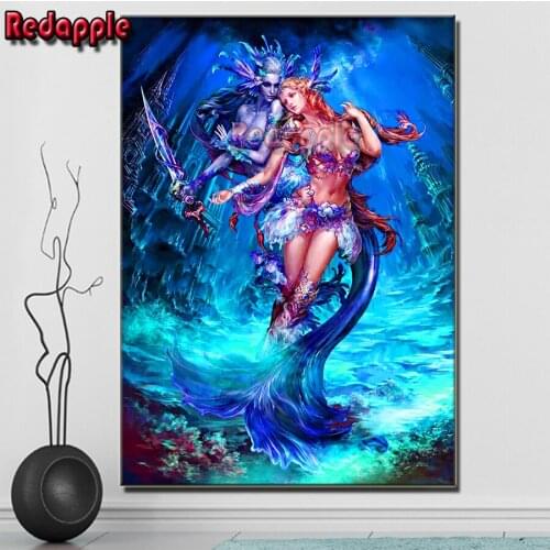 Newest 5d diy Diamond Painting blue Beautiful mermaid Diamond Embroidery Cross Stitch Full Diamond puzzle elf,Amazing artworks