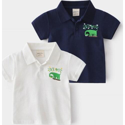 New Baby Boys Summer T-Shirts Dinosaur Design School Children Clothing Cotton Short Sleeve Turn-down Collar Sport Tees For Kids