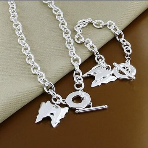 New Style 925 Sterling Silver Double Butterfly Bracelet Necklace 18 Inches Chinese For Button Necklace 8 Inches Bracelet Set For